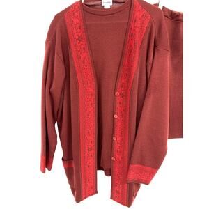 Lecomte Button Down Cardigan 3 Piece Merino Blend Sweater Skirt Set Size XL